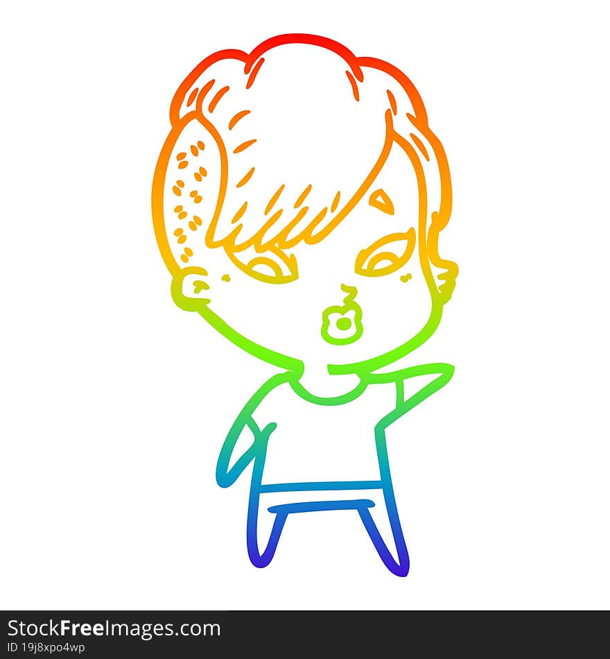 rainbow gradient line drawing cartoon surprised girl