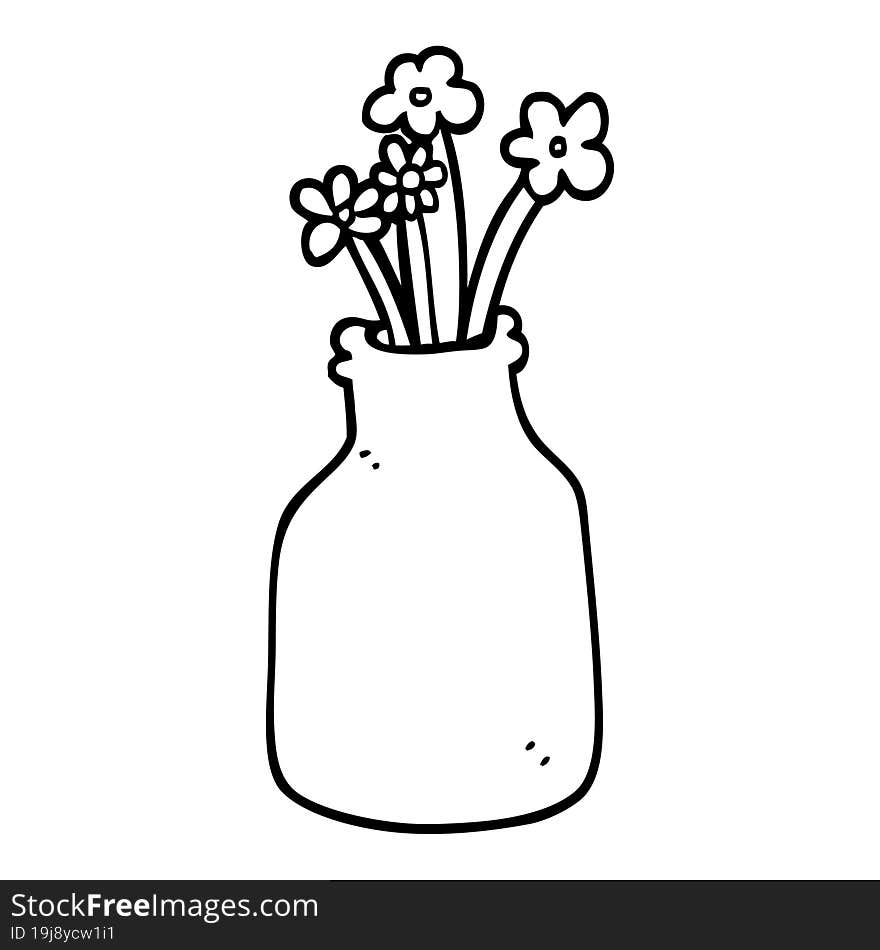 black and white cartoon flowers in vase