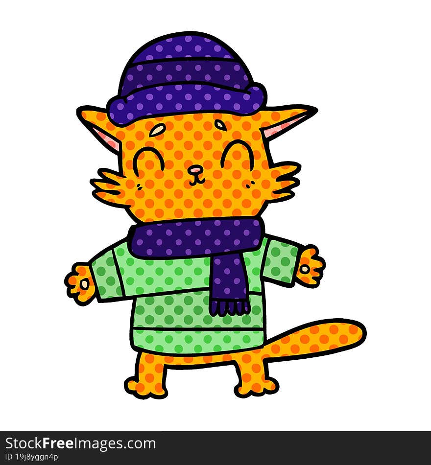 cartoon cat in winter clothes. cartoon cat in winter clothes