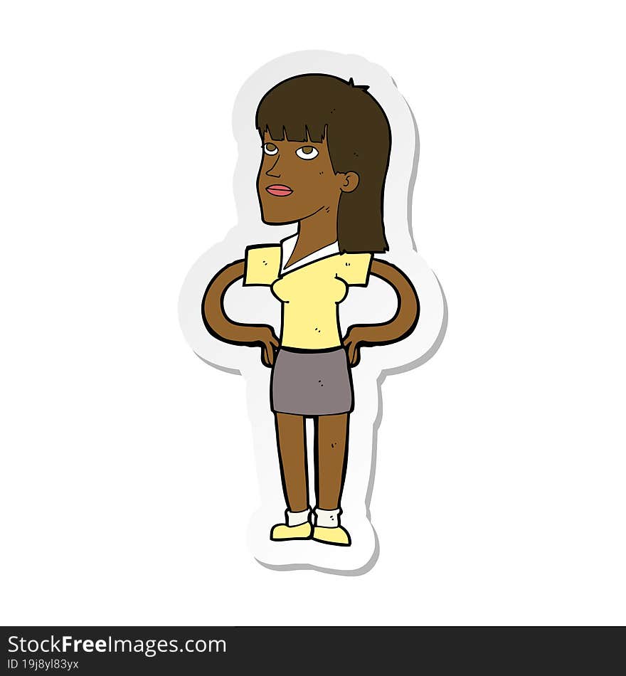 Sticker Of A Cartoon Woman With Hands On Hips