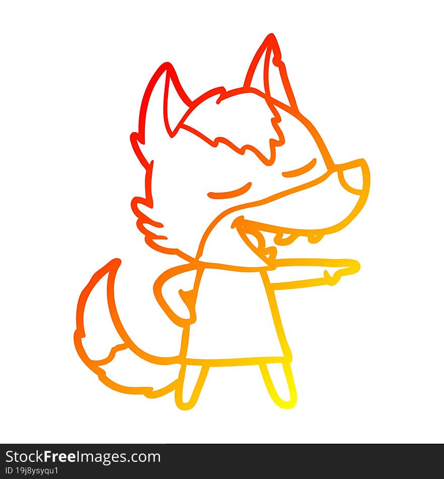 warm gradient line drawing cartoon wolf laughing