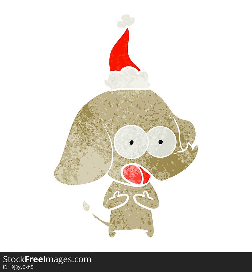 Cute Retro Cartoon Of A Elephant Wearing Santa Hat