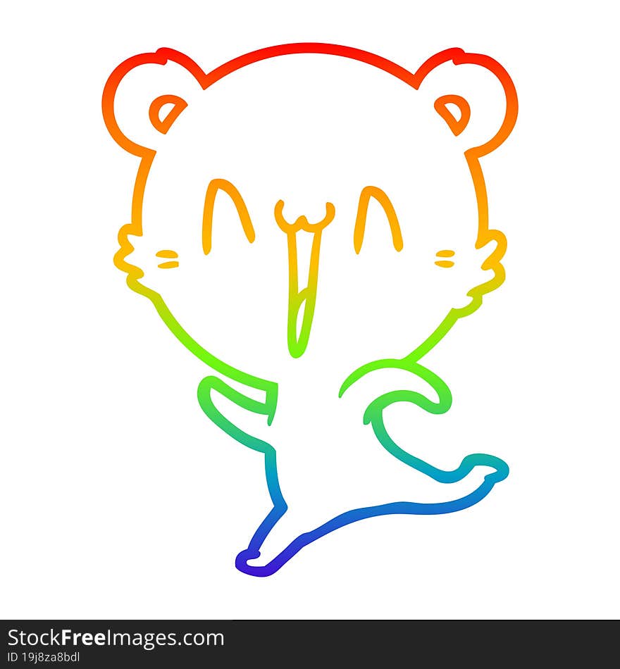 rainbow gradient line drawing happy bear running cartoon