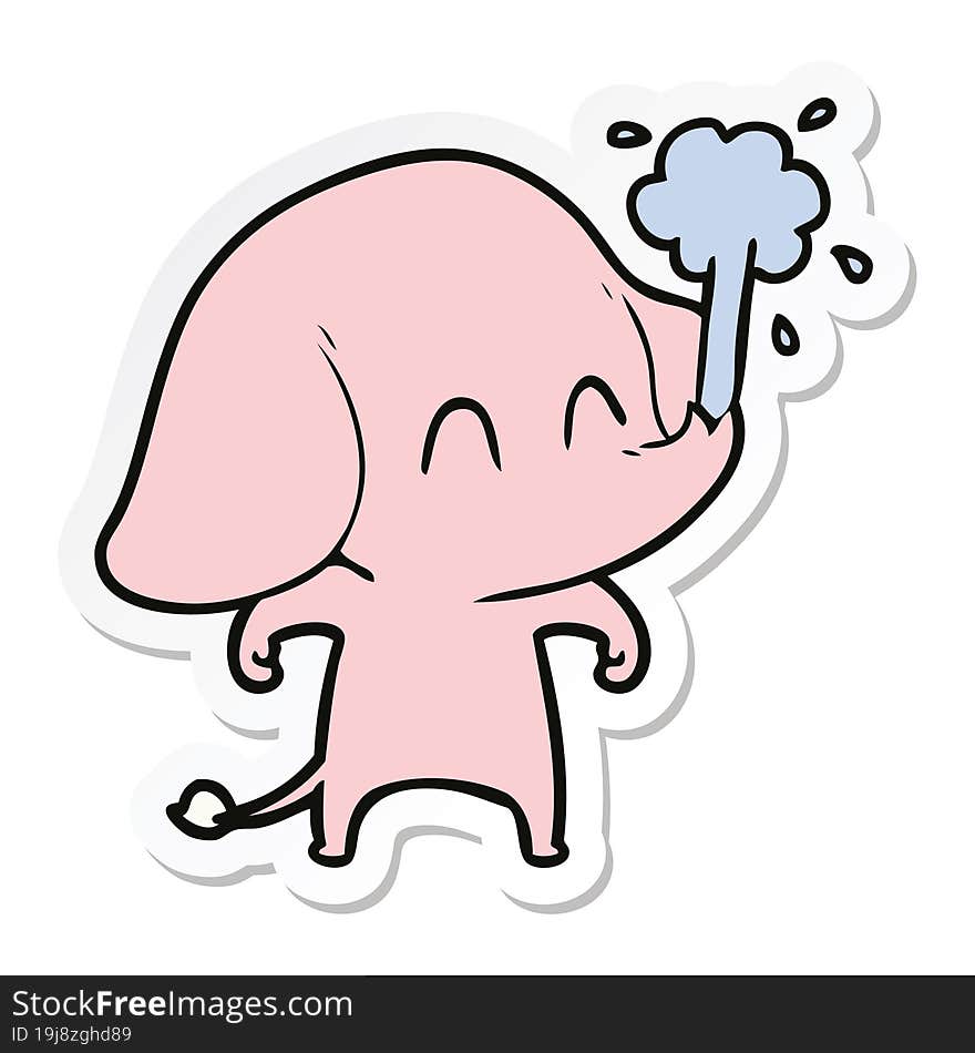 sticker of a cute cartoon elephant spouting water