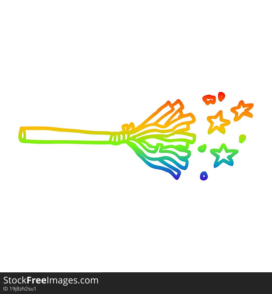 rainbow gradient line drawing of a cartoon magic broom sticks