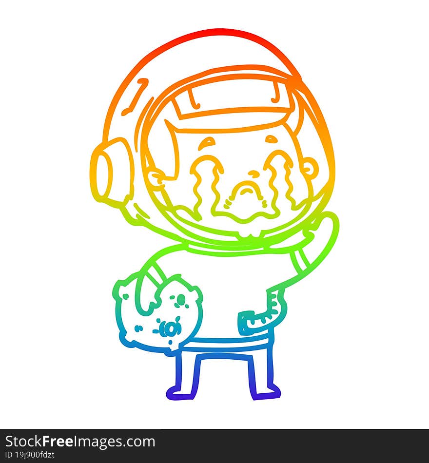 rainbow gradient line drawing cartoon crying astronaut