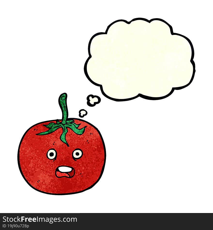 cartoon tomato with thought bubble