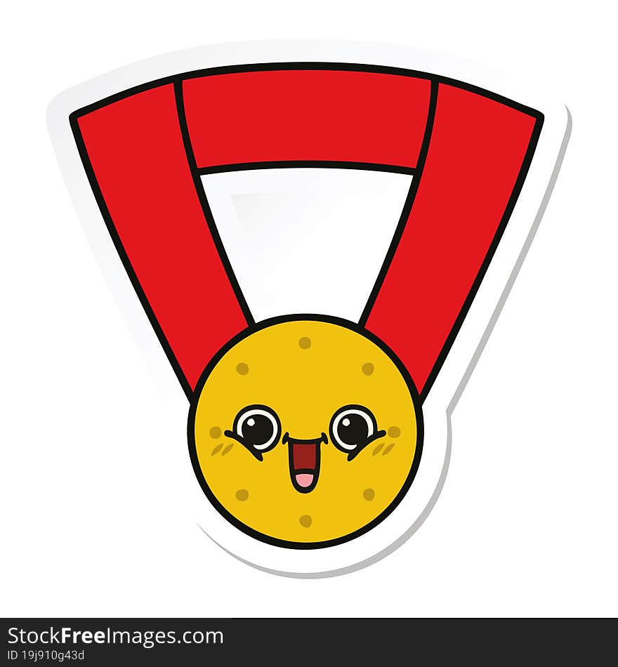 sticker of a cute cartoon gold medal