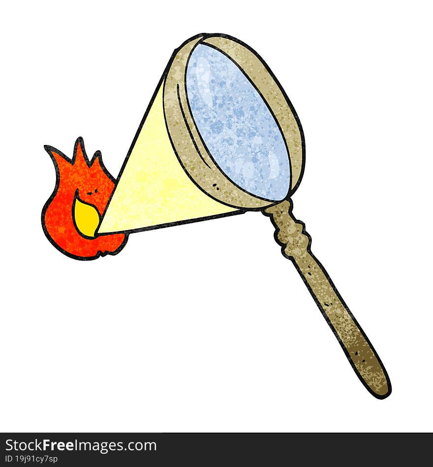 textured cartoon magnifying glass burning