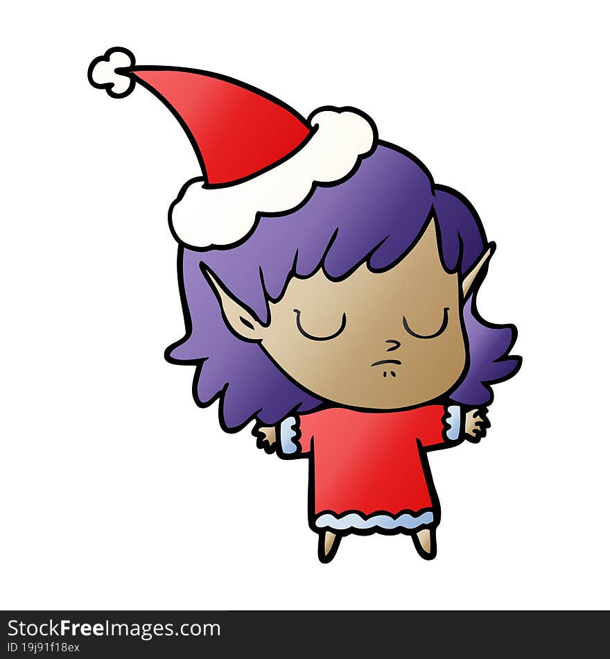 gradient cartoon of a elf girl wearing santa hat