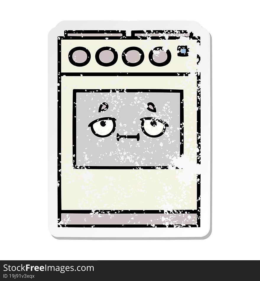 Distressed Sticker Of A Cute Cartoon Kitchen Oven