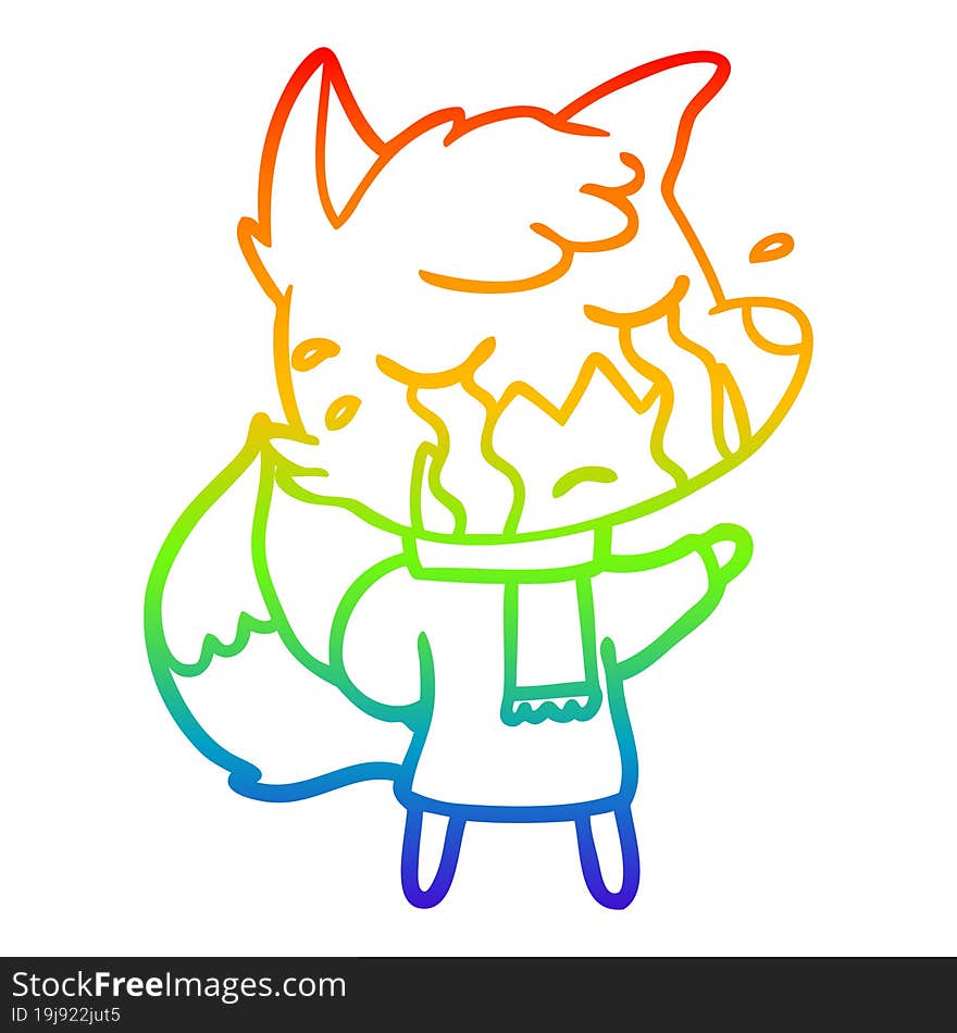 rainbow gradient line drawing crying fox cartoon