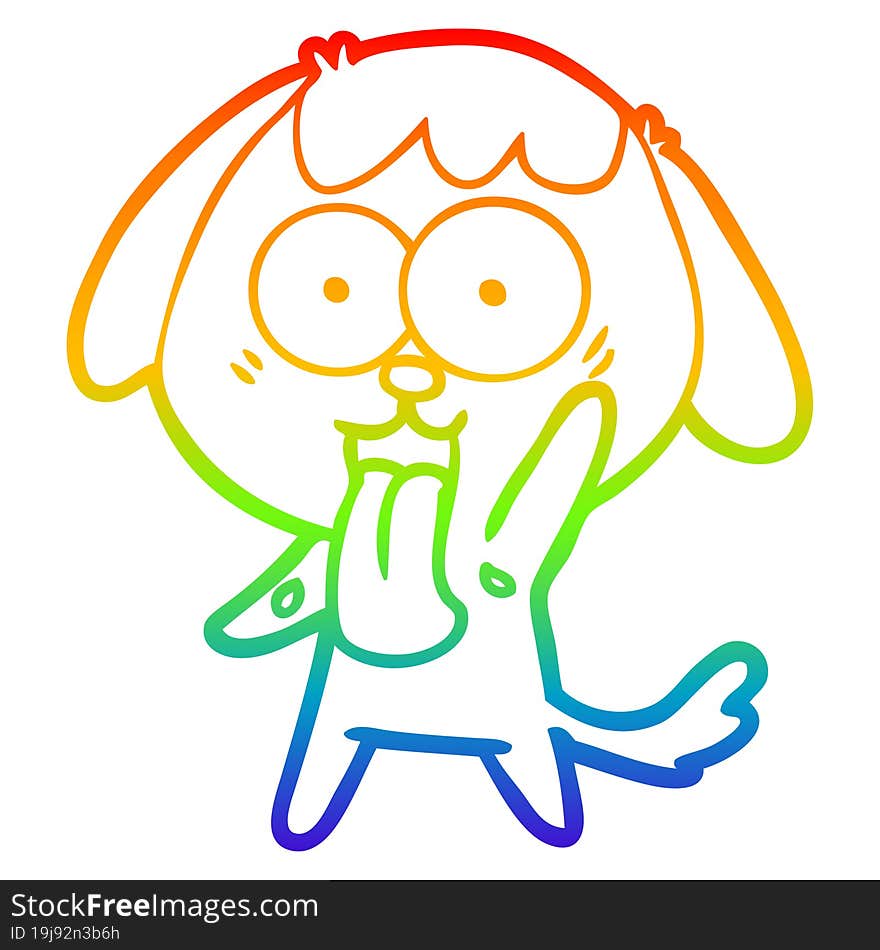 rainbow gradient line drawing of a cute cartoon dog