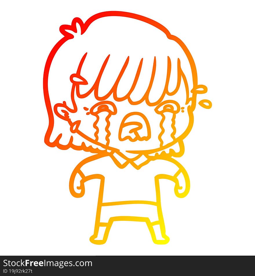 warm gradient line drawing of a cartoon girl crying