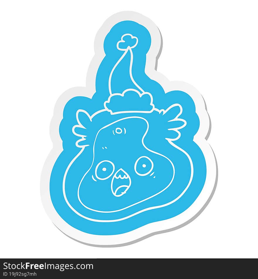 cartoon  sticker of a germ wearing santa hat