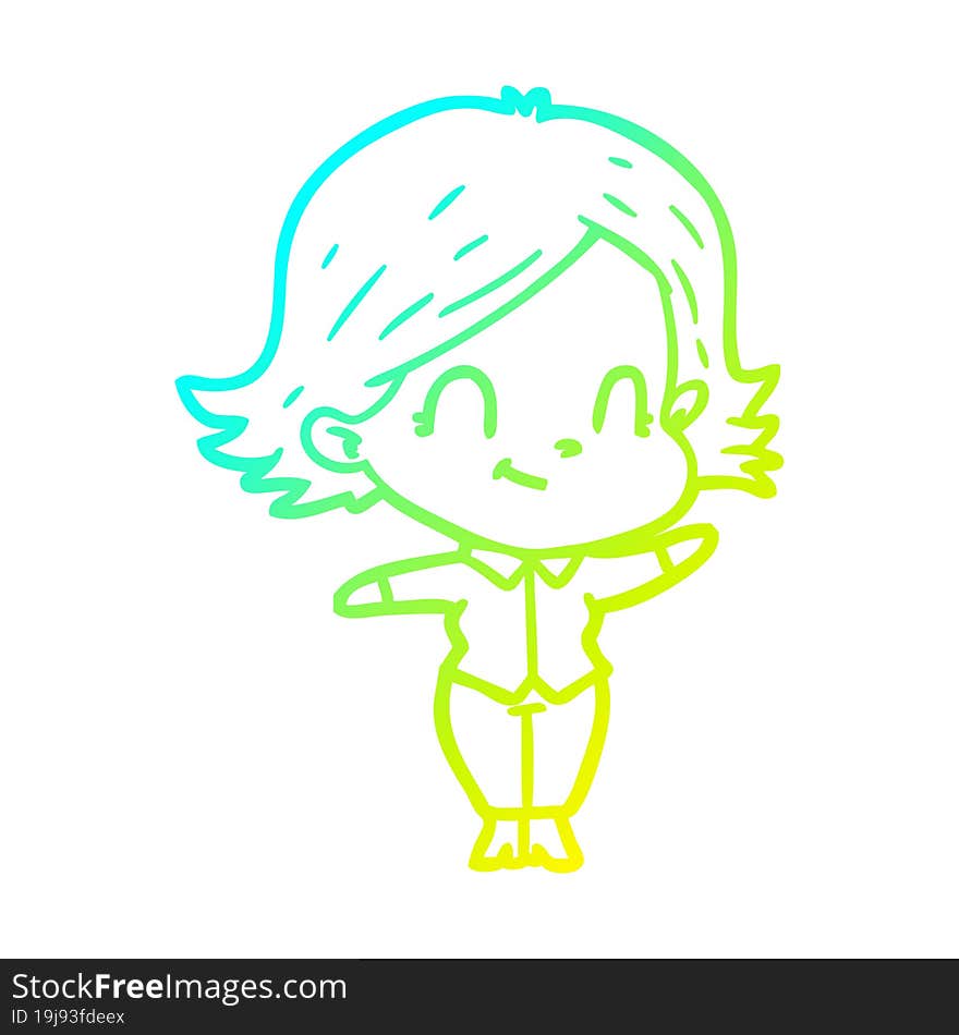 cold gradient line drawing cartoon friendly girl