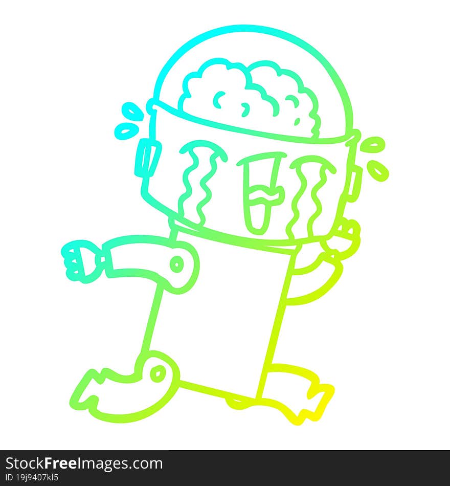 Cold Gradient Line Drawing Cartoon Crying Robot