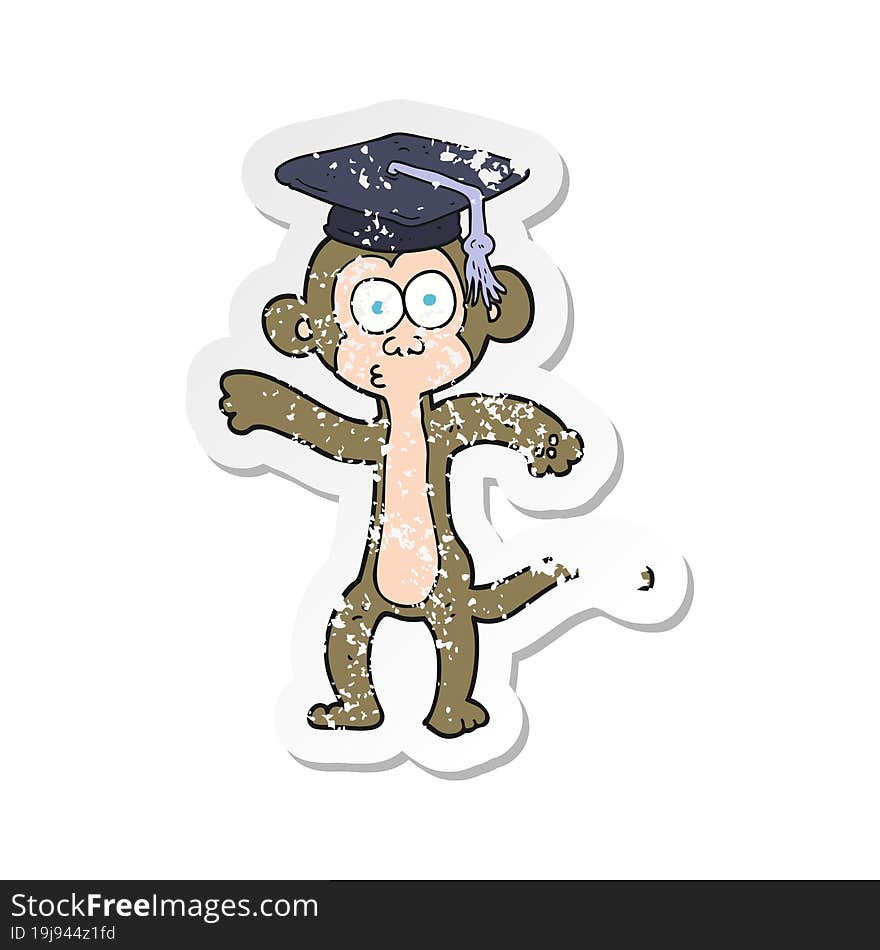 retro distressed sticker of a cartoon graduate monkey