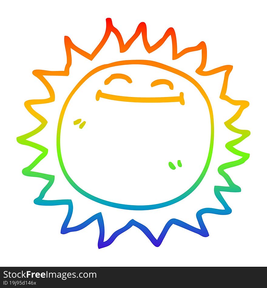 rainbow gradient line drawing of a cartoon shining sun