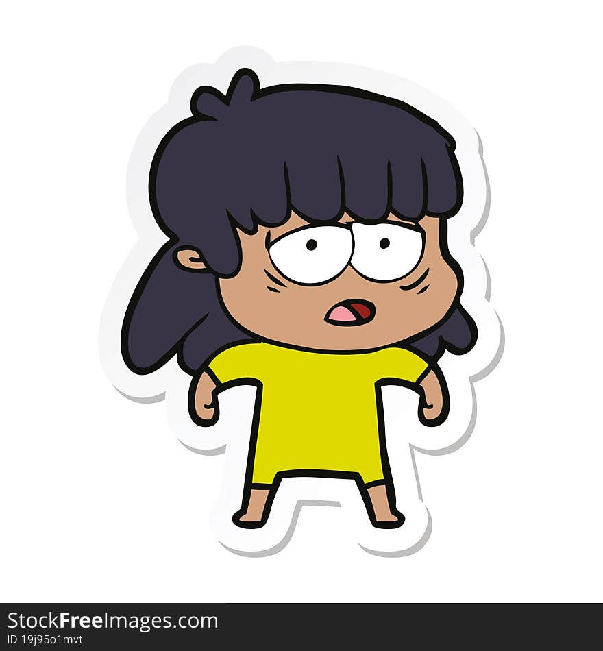 sticker of a cartoon tired woman