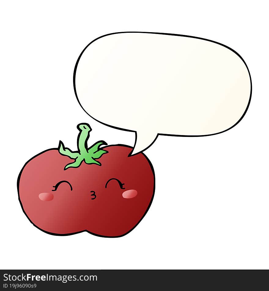 cartoon tomato and speech bubble in smooth gradient style