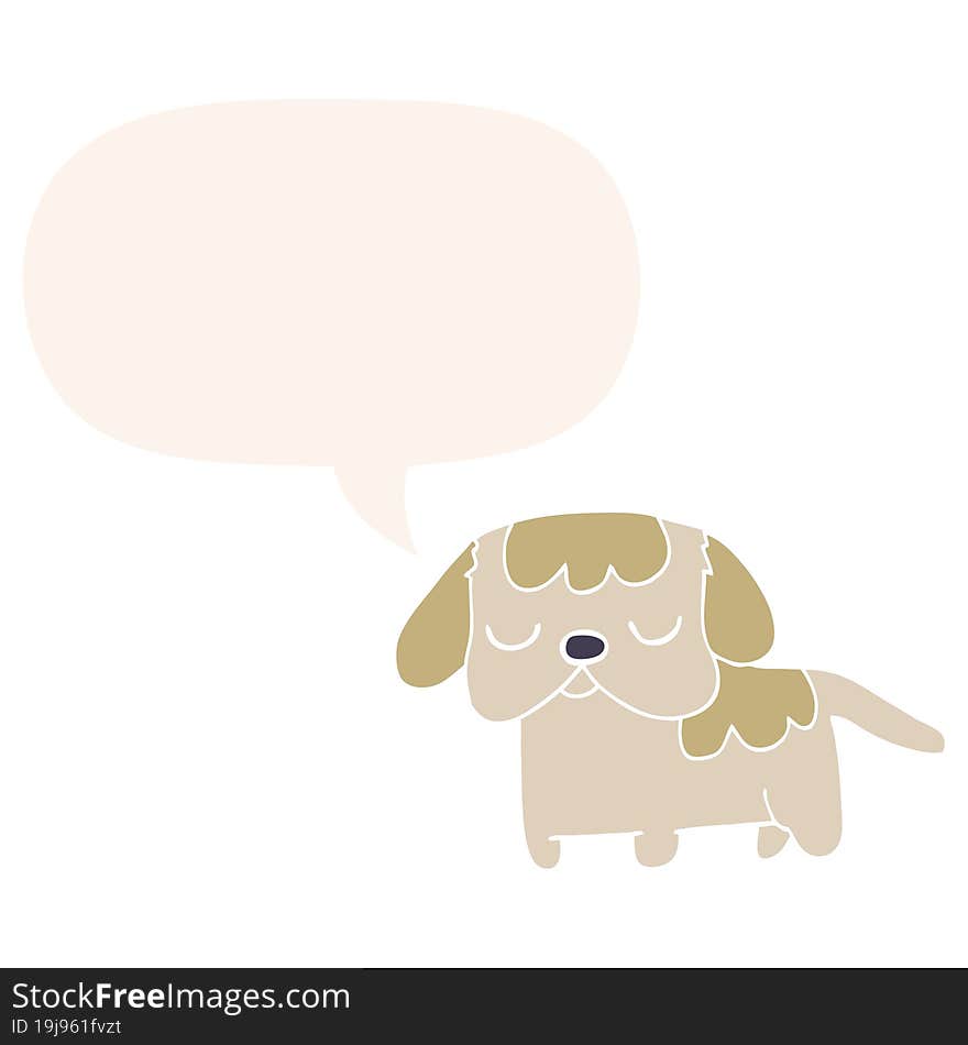 cute cartoon puppy and speech bubble in retro style