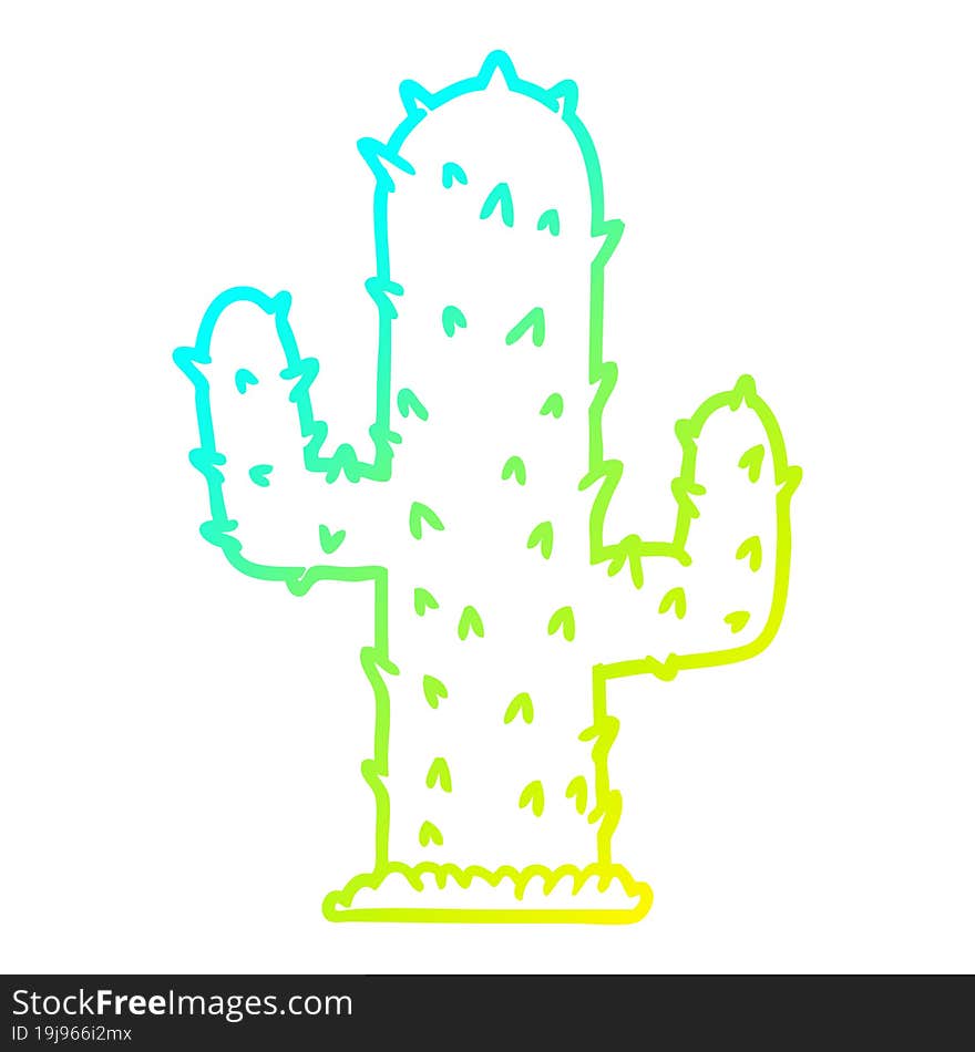 Cold Gradient Line Drawing Cartoon Cactus