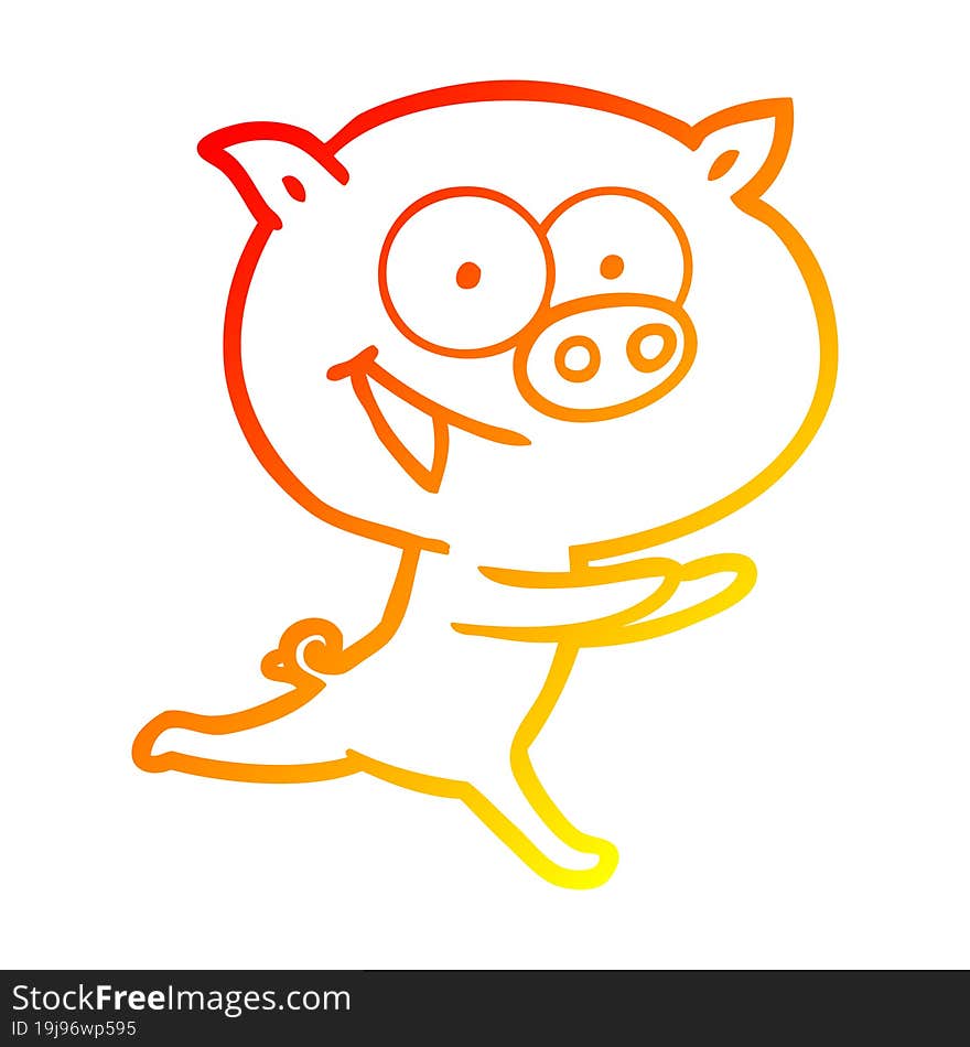 warm gradient line drawing of a cheerful pig cartoon