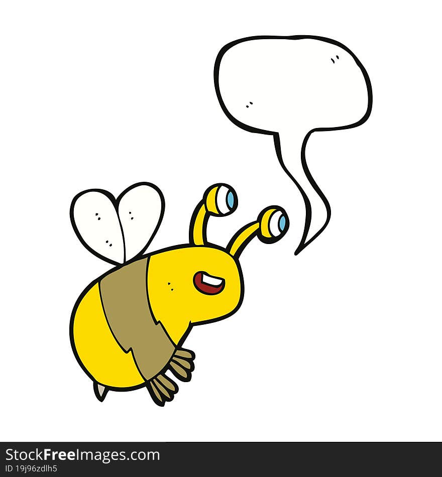 cartoon happy bee with speech bubble