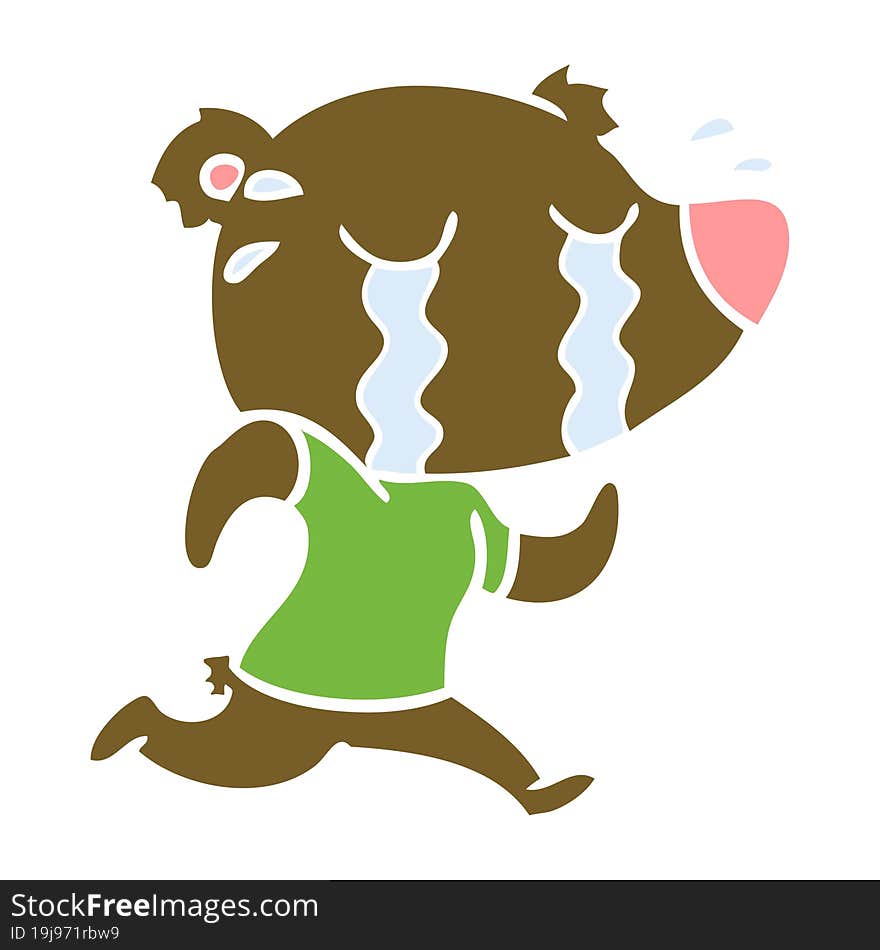 flat color style cartoon crying bear running