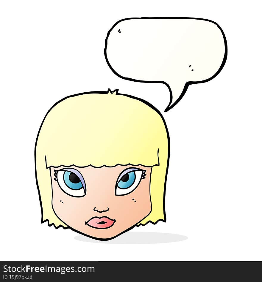 cartoon female face with speech bubble