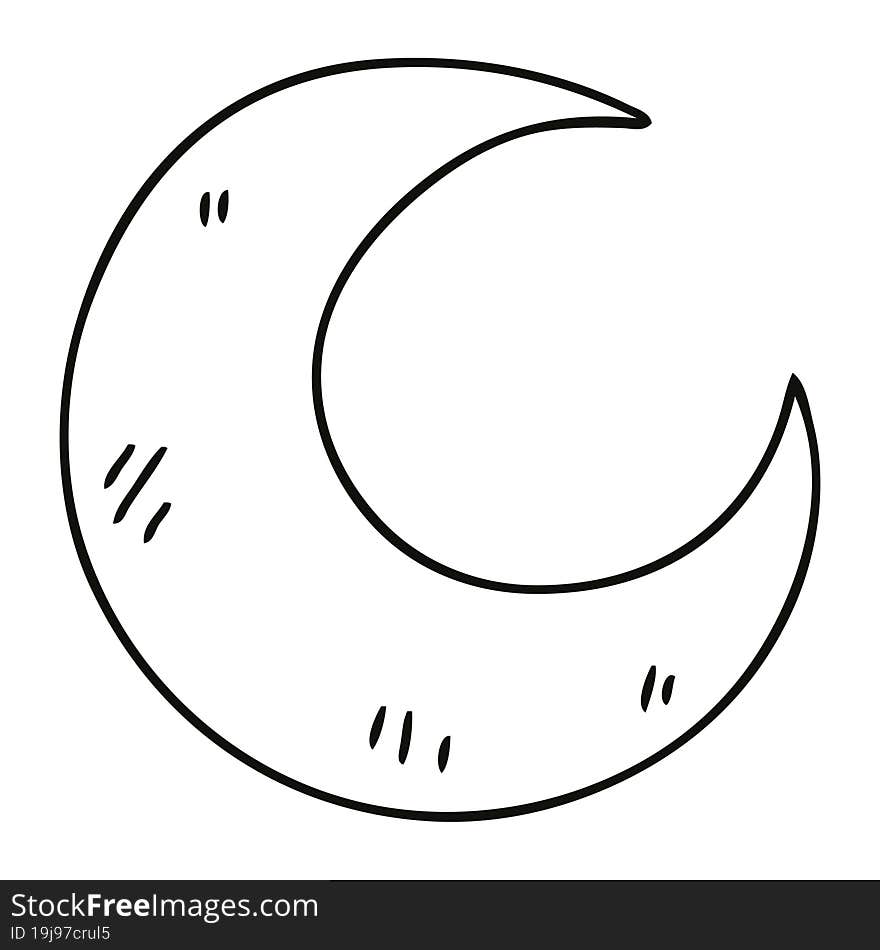 quirky line drawing cartoon crescent moon