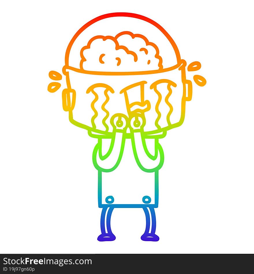 rainbow gradient line drawing cartoon crying robot