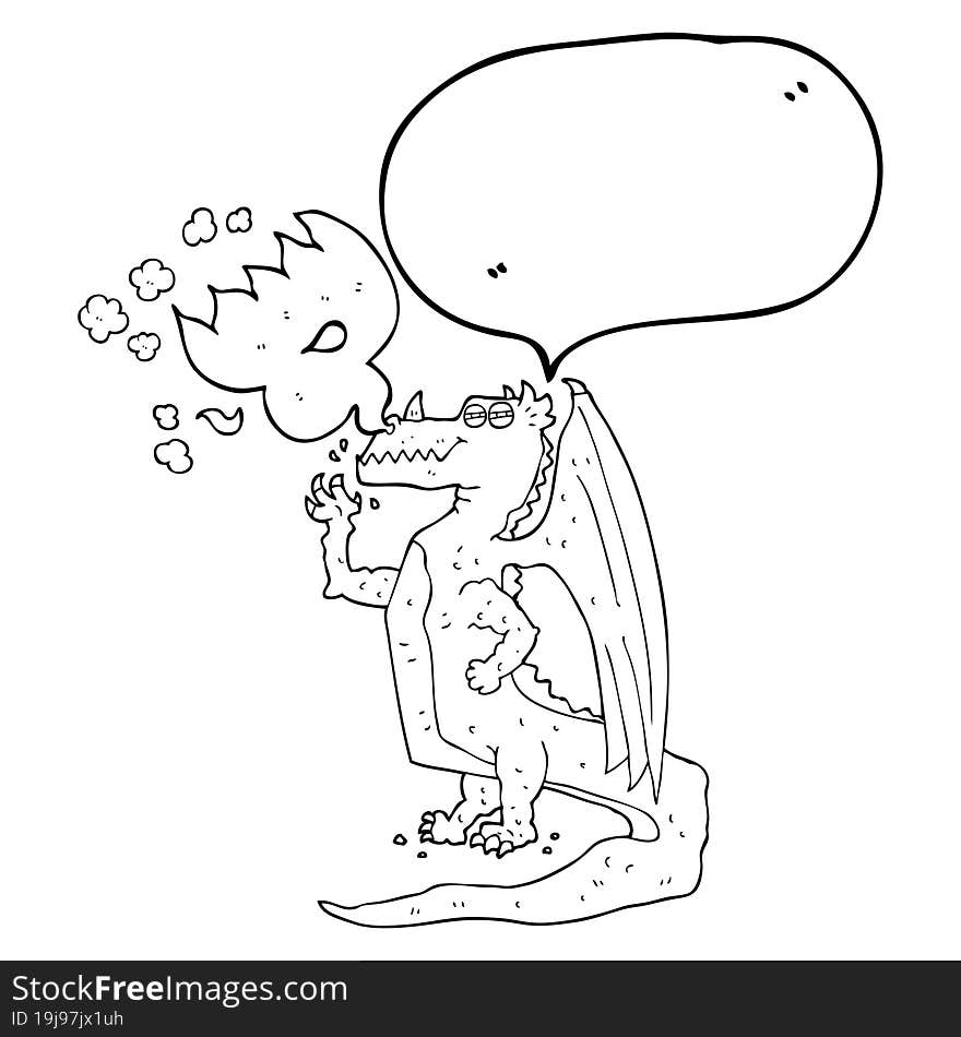 speech bubble cartoon happy dragon breathing fire