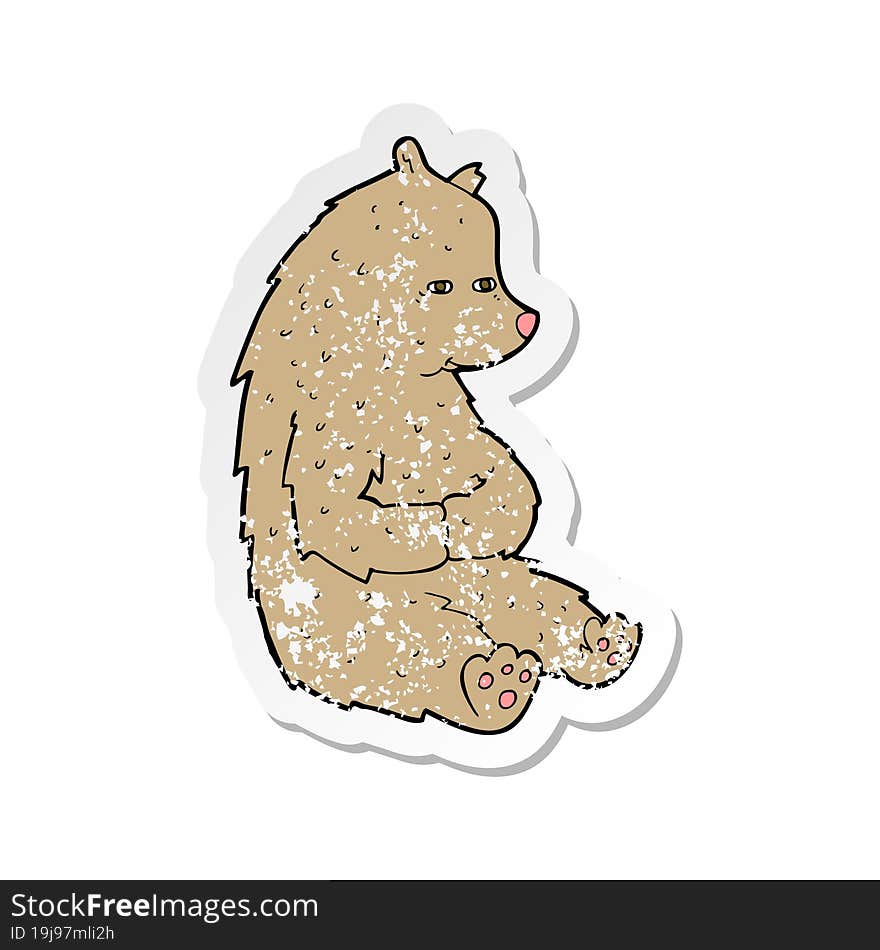 retro distressed sticker of a cute cartoon bear