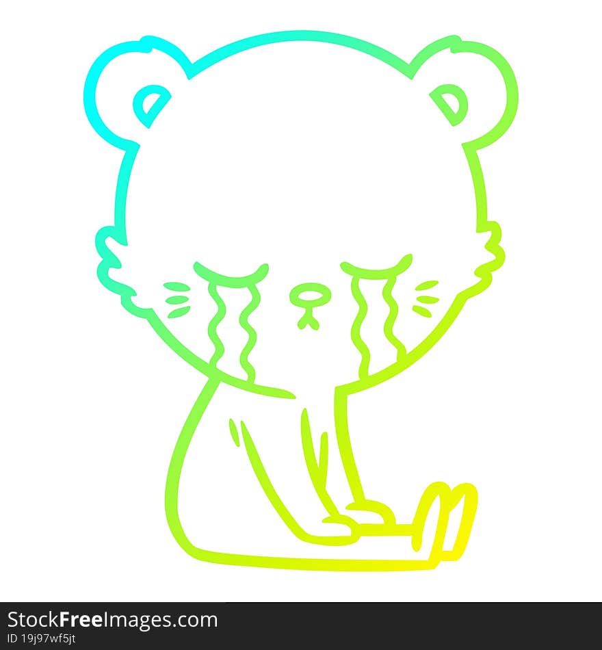 cold gradient line drawing crying cartoon bear