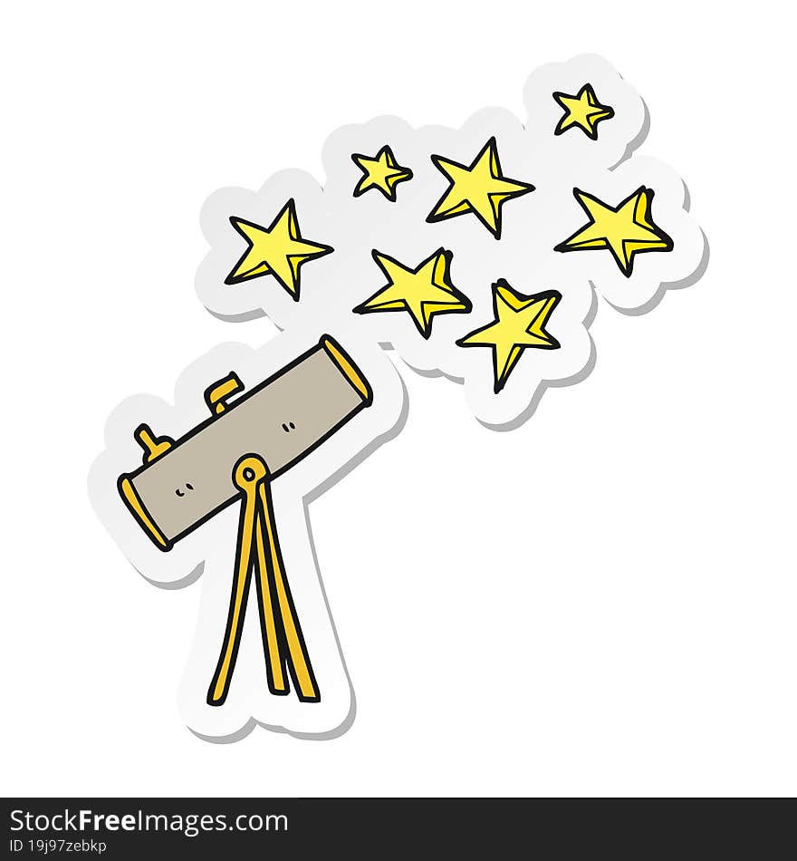 sticker of a cartoon telescope and stars