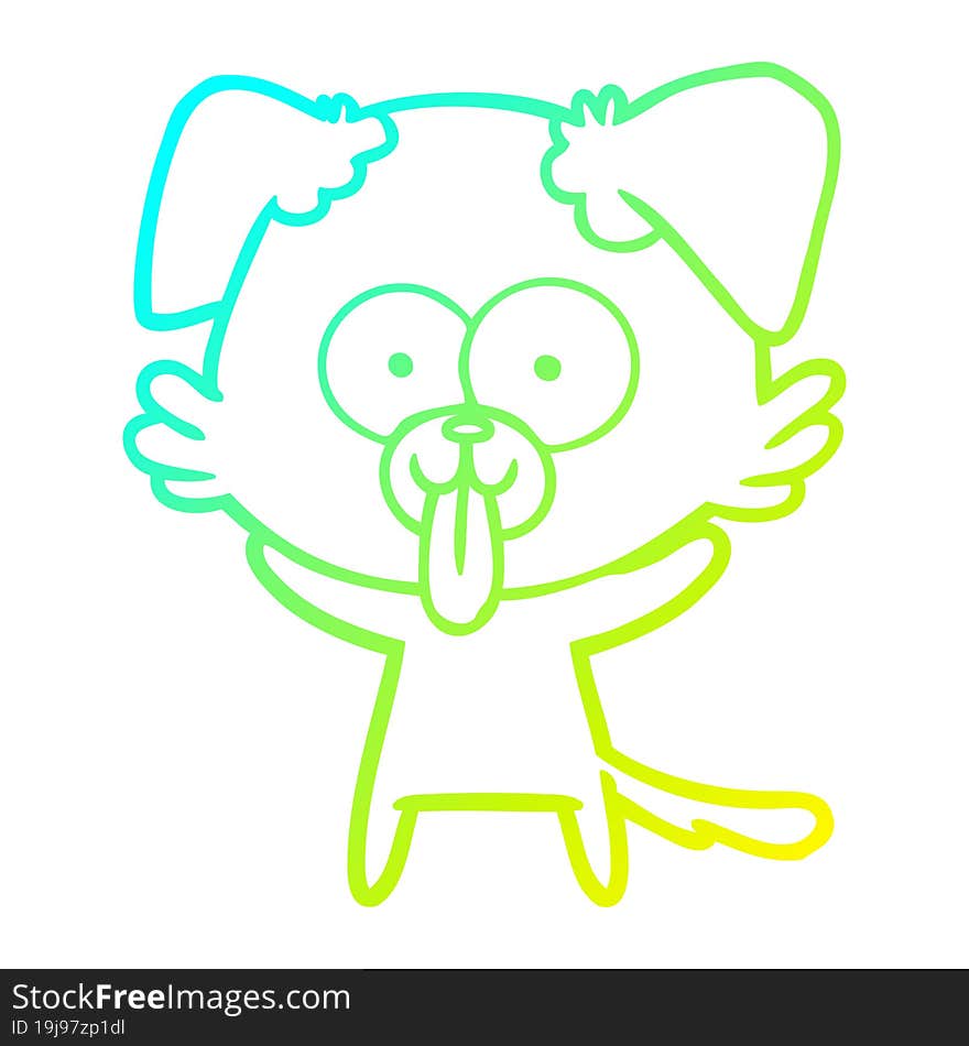 cold gradient line drawing of a cartoon dog with tongue sticking out