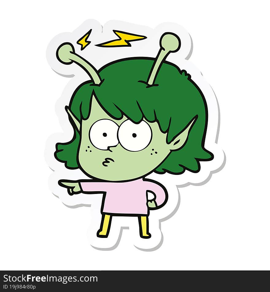 sticker of a cartoon alien girl