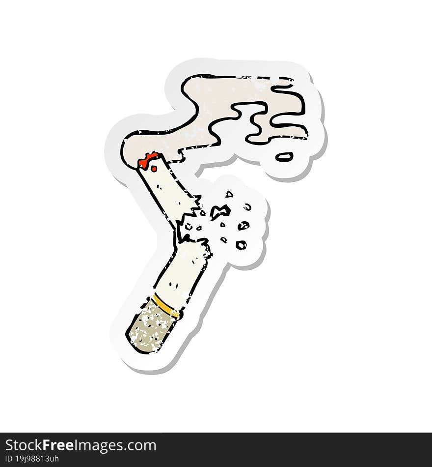 retro distressed sticker of a cartoon broken cigarette