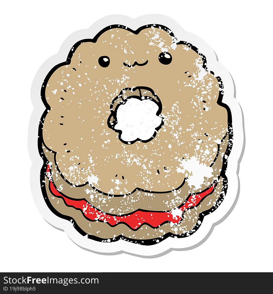 distressed sticker of a cartoon biscuit