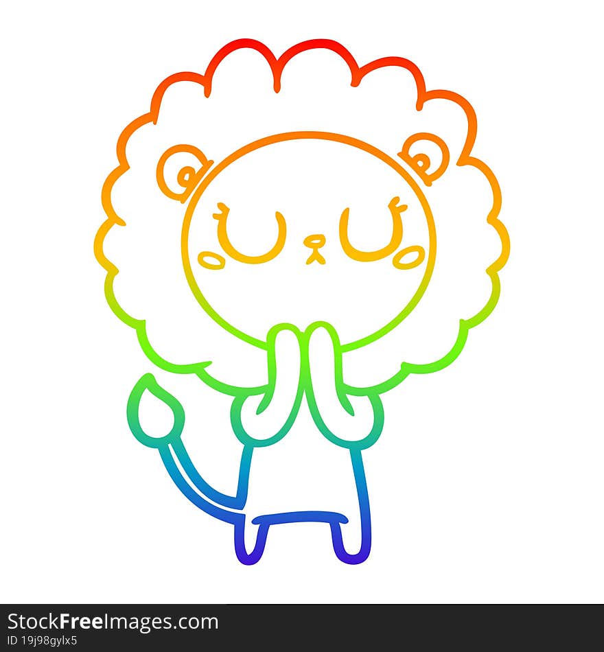 rainbow gradient line drawing of a cartoon lion