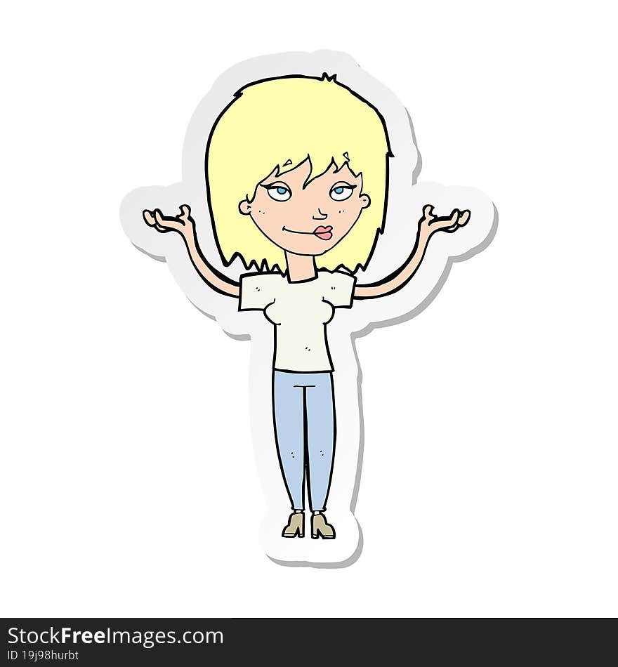 sticker of a cartoon woman shrugging