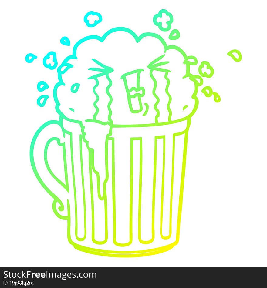 cold gradient line drawing cartoon mug of beer crying