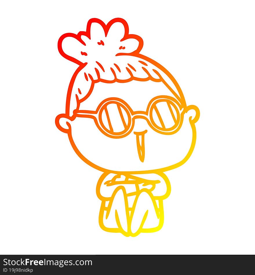 warm gradient line drawing of a cartoon woman wearing spectacles