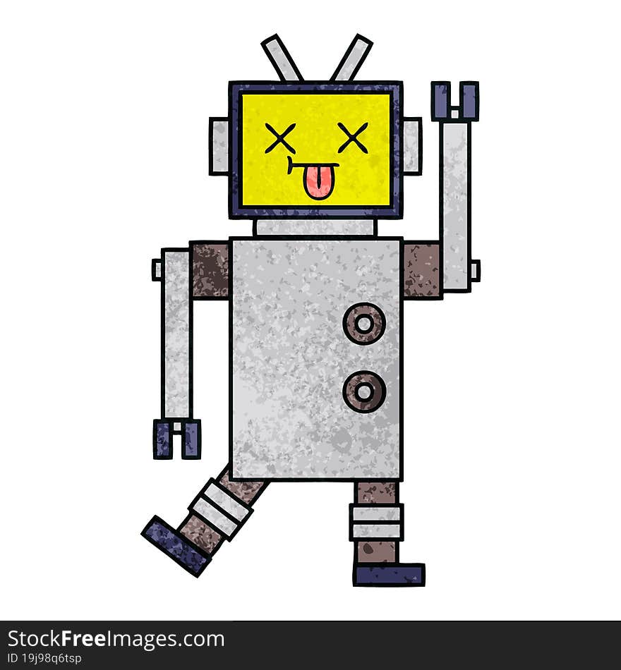 retro grunge texture cartoon of a robot