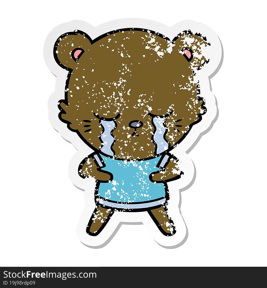 distressed sticker of a crying cartoon bear