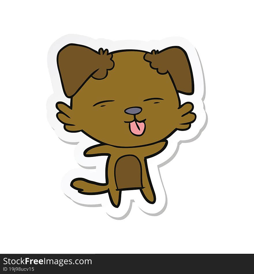 sticker of a cartoon dog sticking out tongue