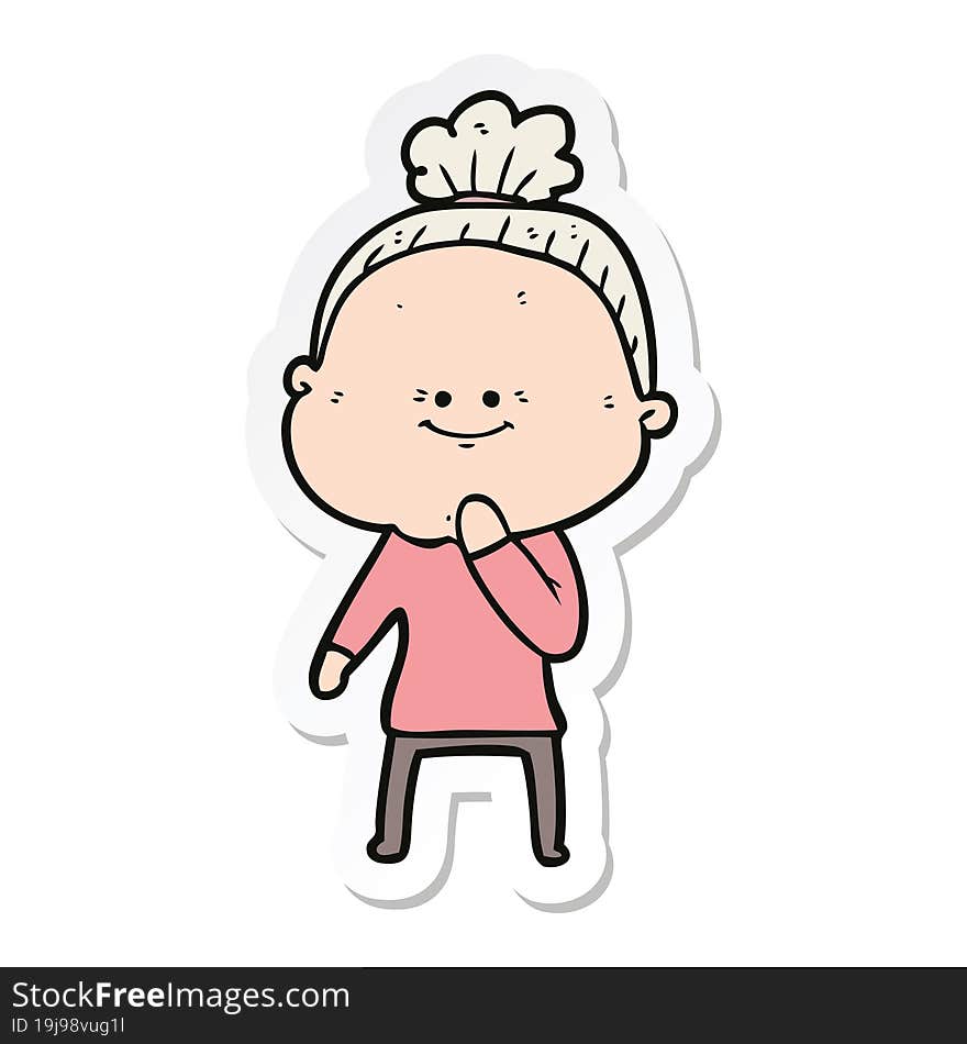 sticker of a cartoon happy old woman