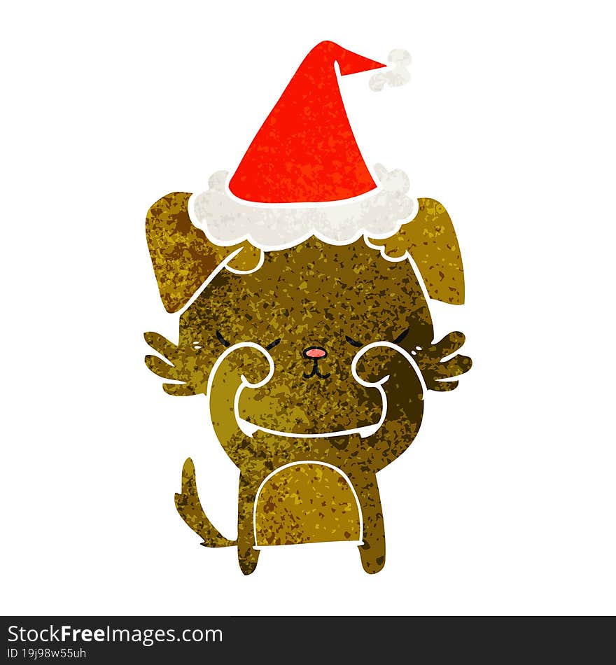 Cute Retro Cartoon Of A Dog Wearing Santa Hat